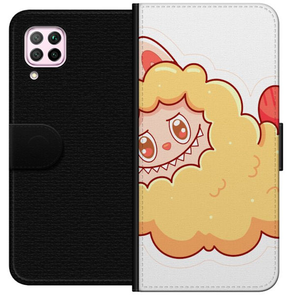 Huawei P40 lite Plånboksfodral Labubu Tvättbjörn Pop Mart Figur Samlarobjekt Söt Design Populärt Motiv Art Toy Kreativ Figurserie