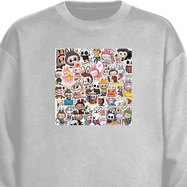 Sweatshirt för Vuxen | Klassisk Collegetröja Labubu All-Stars – POP MART Special grå XL