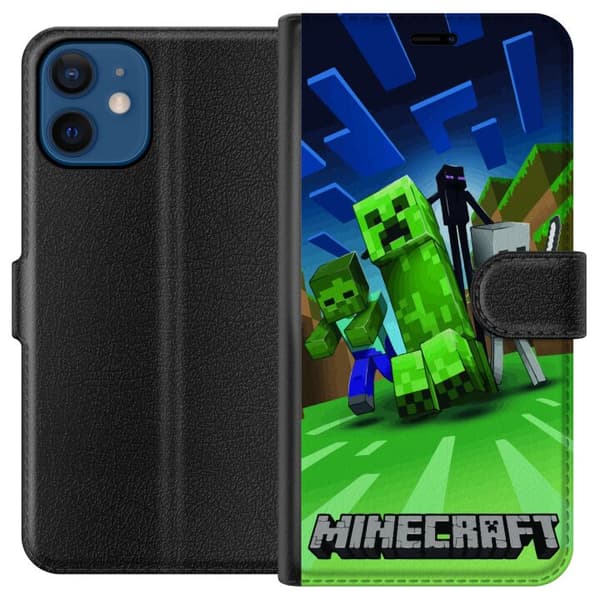 Kompatibel Tegnebogsetui til Apple iPhone 12 mini Minecraft Creeper mobilskal i klassisk grön pixelstil