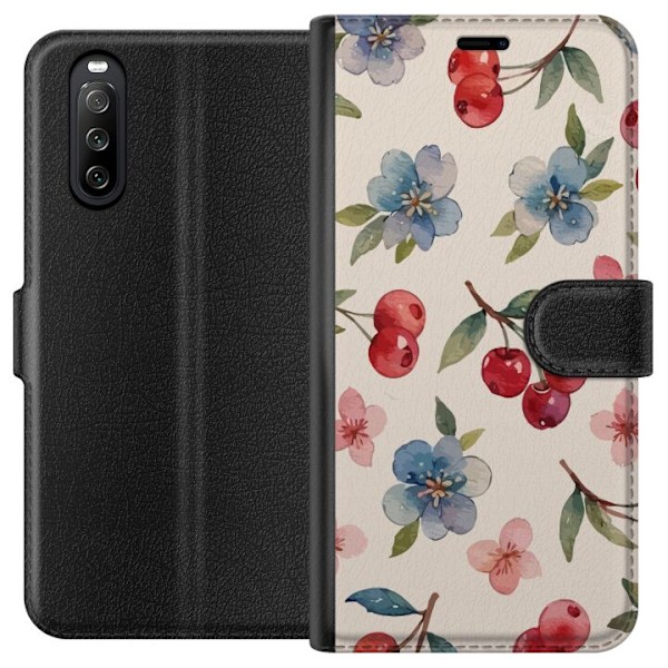 Sony Xperia 10 III Tegnebogsetui Bær & Blomster - mønster me