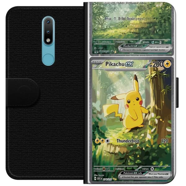 Kompatibelt Plånboksfodral till Nokia 2.4 Pikachu grön