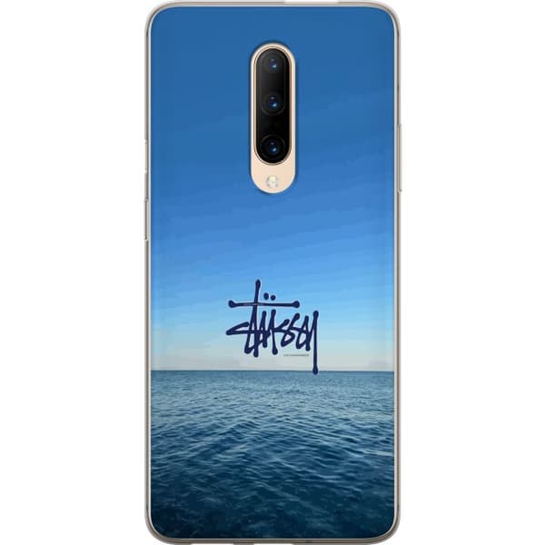 Kompatibelt Mobildeksel til OnePlus 7 Pro Havspanorama med blå himmel og stilig surf-inspirert logo blå
