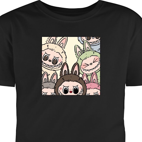 Barn-T-shirt | Bekväm T-shirt för Barn Labubu Pastel Collect svart 7-8 År