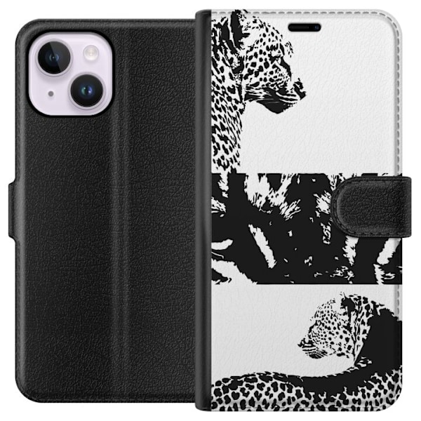 Apple iPhone 15 Plus Lompakkokotelo Leopard Faces
