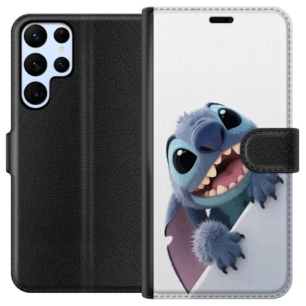 Samsung Galaxy S22 Ultra 5G Plånboksfodral Happy Stitch – glad figur med charmig uttryck