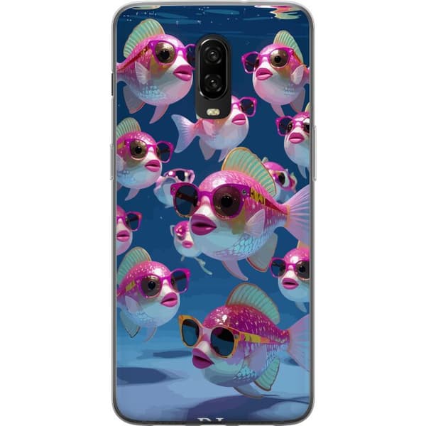Kompatibelt Mobildeksel til OnePlus 6T Fiskar med solglasögon blå