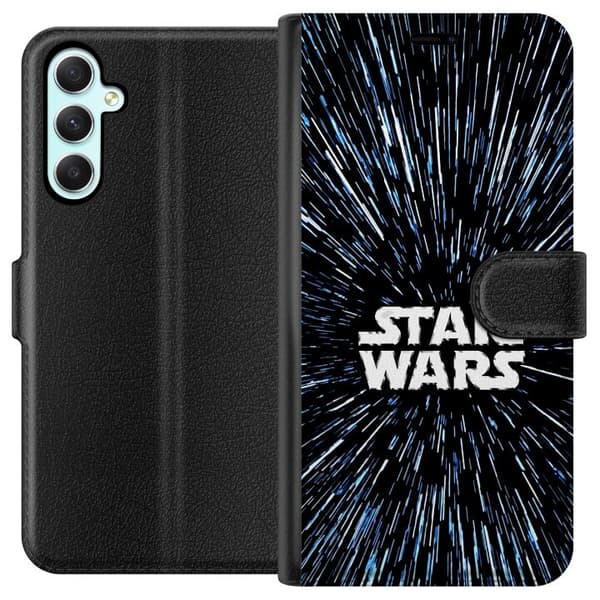 Kompatibel Tegnebogsetui til Samsung Galaxy A34 Star Wars-logo med hyperspace-stjerner i ikonisk sci-fi-design sort
