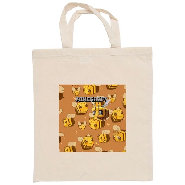 Mulepose | Holdbar Indkøbstaske i Stof Minecraft Bi Beige one size