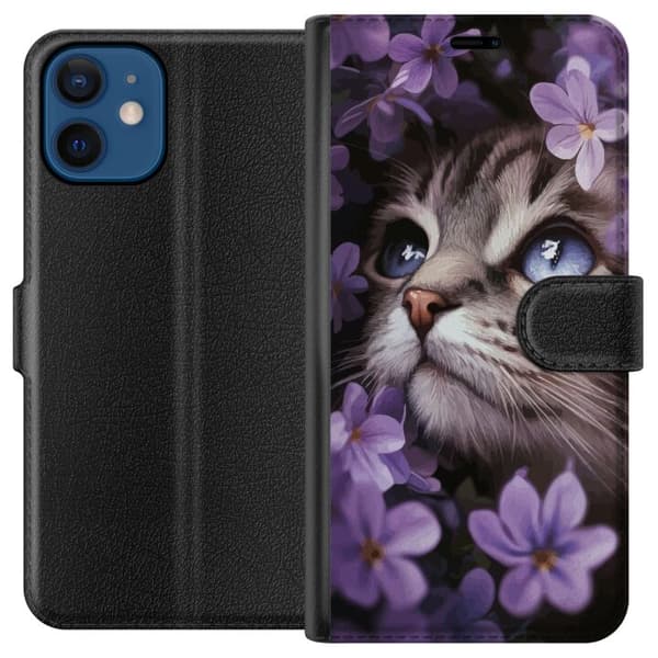 Kompatibel Tegnebogsetui til Apple iPhone 12 Kat og blomster
