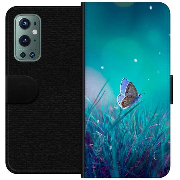 Kompatibel Tegnebogsetui til OnePlus 9 Pro Blå sommerfugl