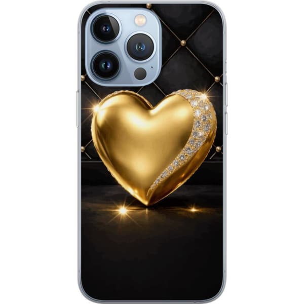 Kompatibelt Mobildeksel til Apple iPhone 13 Pro Gyldent hjerte med diamantkant