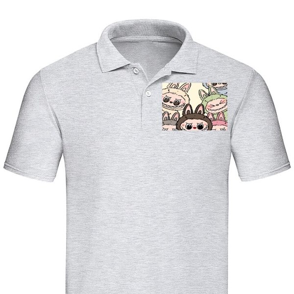 Piké för Vuxen | Elegant Pikétröja Labubu Pastel Collectio Grå XX-Large