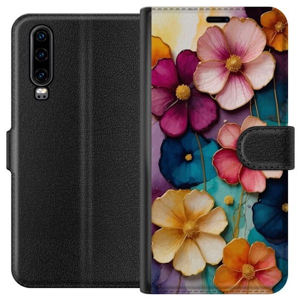 Huawei P30 Plånboksfodral Blommor Färger