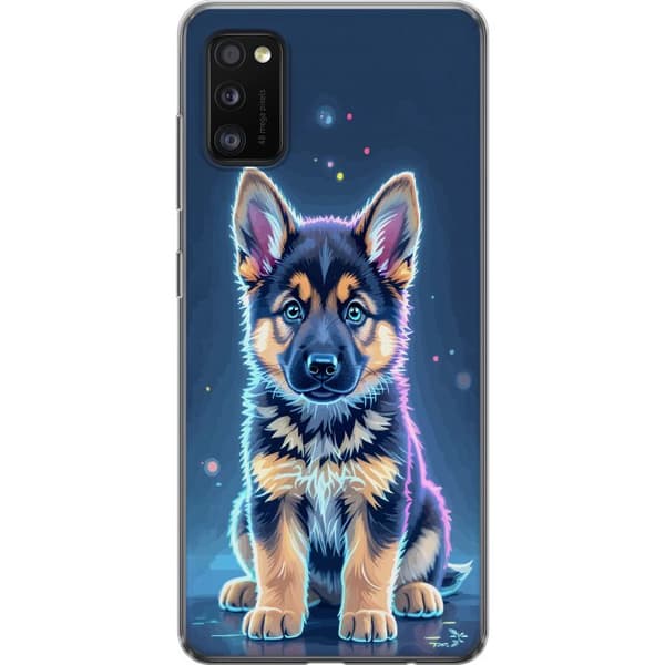 Kompatibelt Mobildeksel til Samsung Galaxy A41 Neonlyst schäfervalp med blå og lilla lys-effekter blå