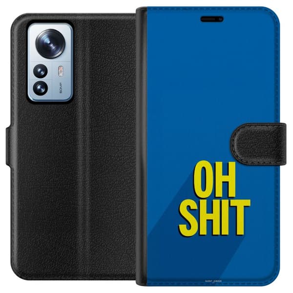 Kompatibelt Plånboksfodral till Xiaomi 12 Pro Oh Shit text blå