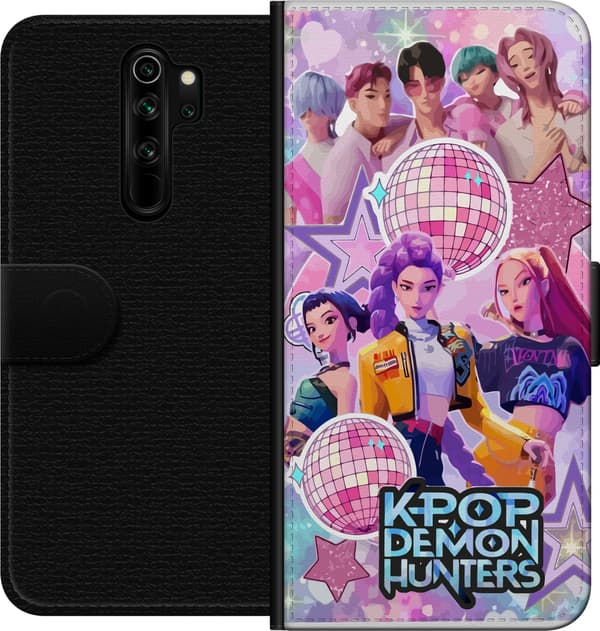Kompatibelt Lommeboketui til Xiaomi Redmi Note 8 Pro  Tegnede sangere og sangerinner blant rosa discokuler, hjerter og stjerner rosa