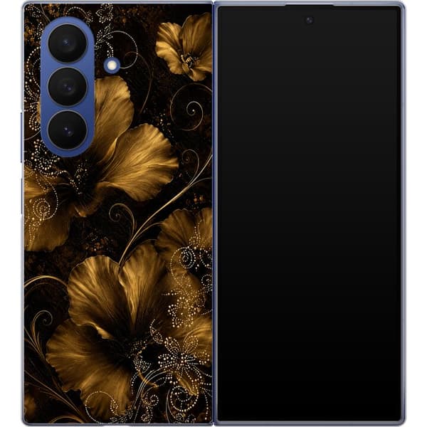 Kompatibelt Mobildeksel til Samsung Galaxy Z Fold7 Gylden Noir-blomstring svart