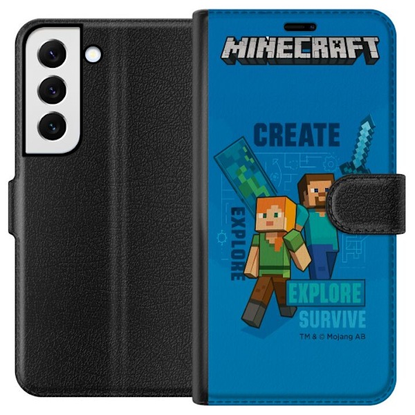 Samsung Galaxy S22+ 5G Lompakkokotelo Minecraft Luolastot