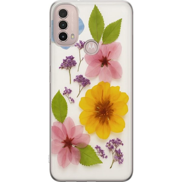 Motorola Moto E40 Gennemsigtig cover Pressede blomster
