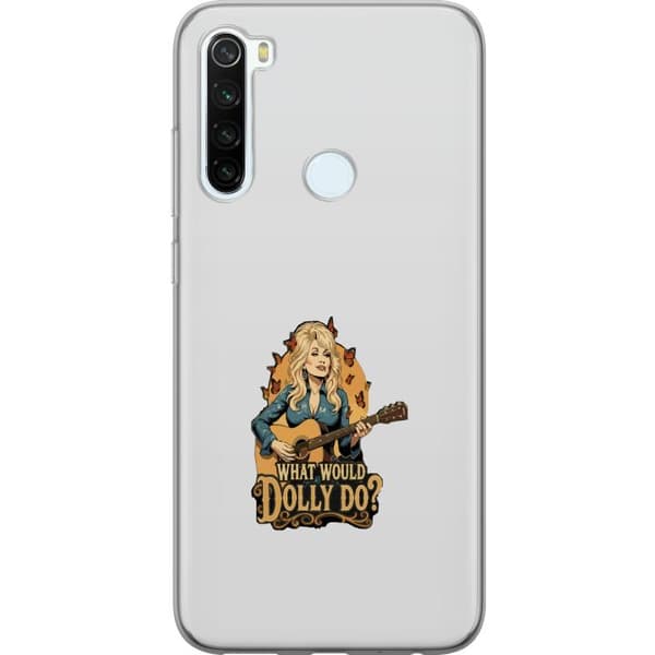 Kompatibelt Mobilskal till Xiaomi Redmi Note 8 Dolly Parton med gitarr och fjärilar grå