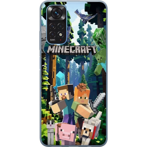 Xiaomi Redmi Note 11S Läpinäkyvä kuori Minecraft-matkapuhelinkotelo metsällä ja pikselityylisillä hahmoilla