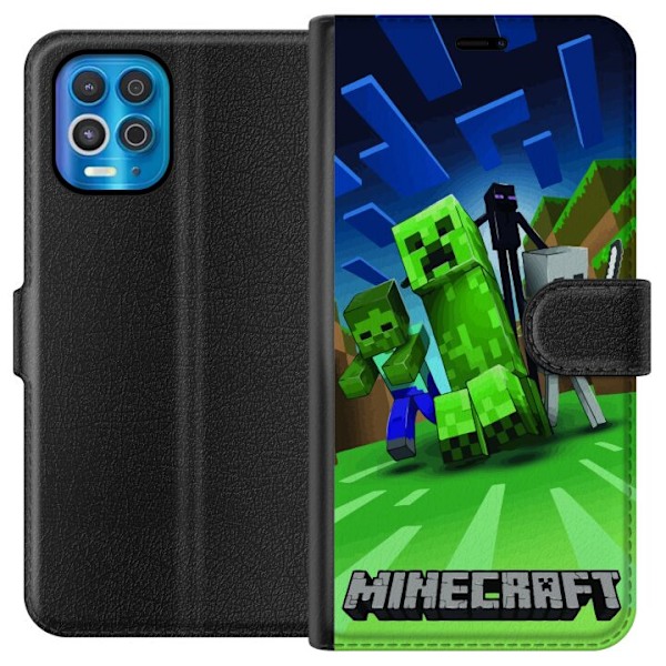 Motorola Edge S Plånboksfodral Minecraft Creeper mobilskal i klassisk grön pixelstil