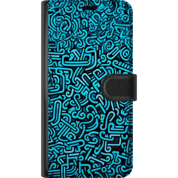 Kompatibelt Plånboksfodral till Apple iPhone 8 Plus Abstrakt blått graffitimönster med moderna grafiska former blå