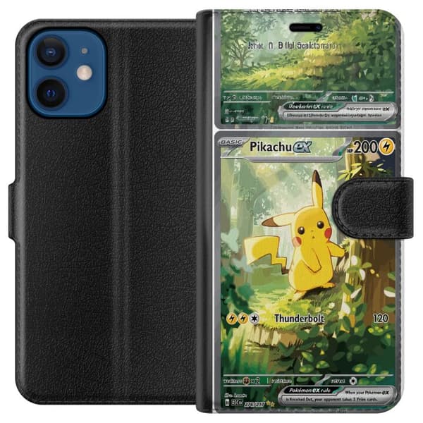 Kompatibel Tegnebogsetui til Apple iPhone 12 Pikachu grøn