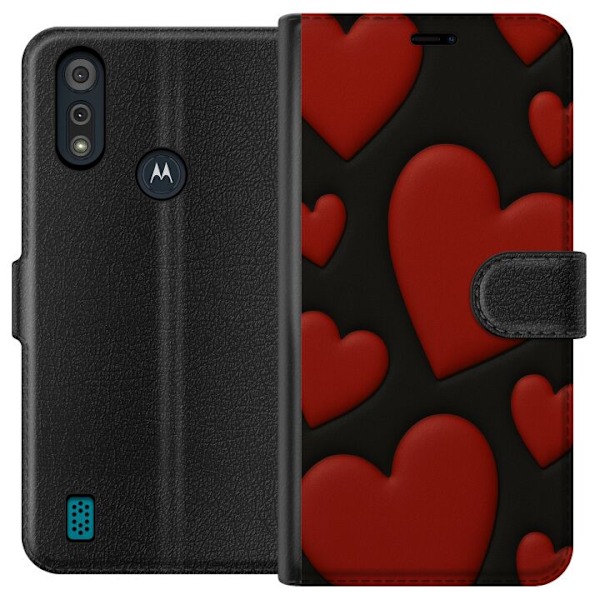 Motorola Moto E6i Lompakkokotelo Punaiset Samettisydämet