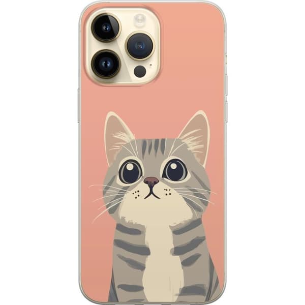Kompatibelt Mobildeksel til Apple iPhone 15 Pro Max Söt grå katt mot rosa bakgrund rosa
