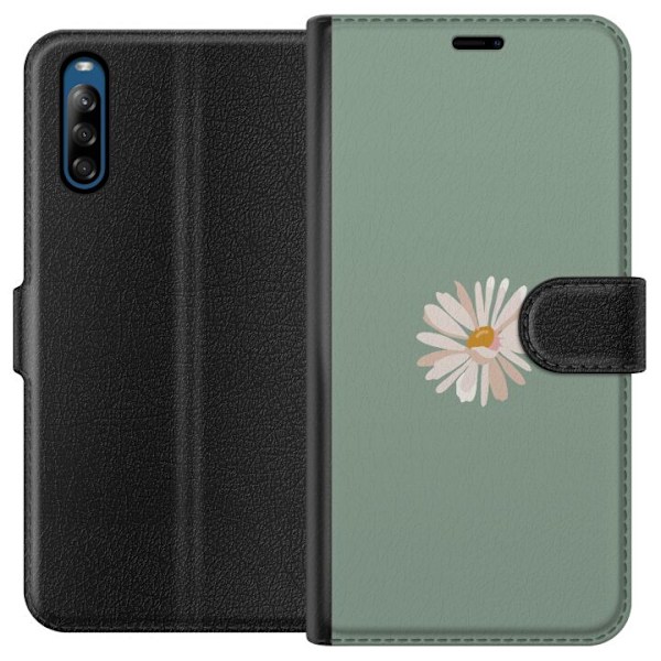 Sony Xperia L4 Lompakkokotelo Vihreä Minimalikukka - tyylikäs kukka vihreällä taustalla
