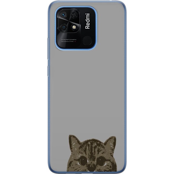 Xiaomi Redmi 10C Genomskinligt Skal Grå Kattblick – stilren kattdesign med grå bakgrund