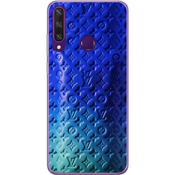 Kompatibelt Mobildeksel til Huawei Y6p Blått luksuriøst monogrammønster med elegant preget tekstur blå