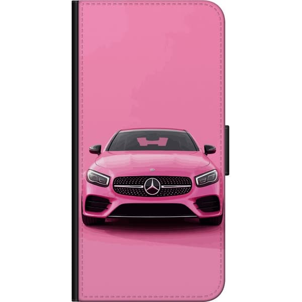 Kompatibel Tegnebogsetui til Samsung Galaxy A11 Lyserød luksusbil set forfra mod minimalistisk lyserød baggrund pink