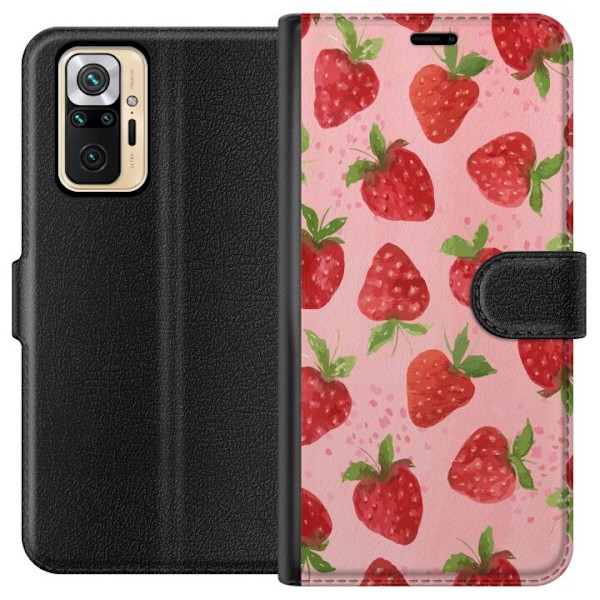 Xiaomi Redmi Note 10 Pro Plånboksfodral Strawberry Dreams – jordgubbsmönster i retrostil