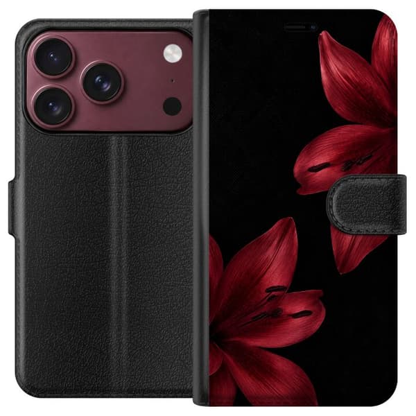 Kompatibel Tegnebogsetui til Apple iPhone 18 Pro Max Karmosinrød lilje sort
