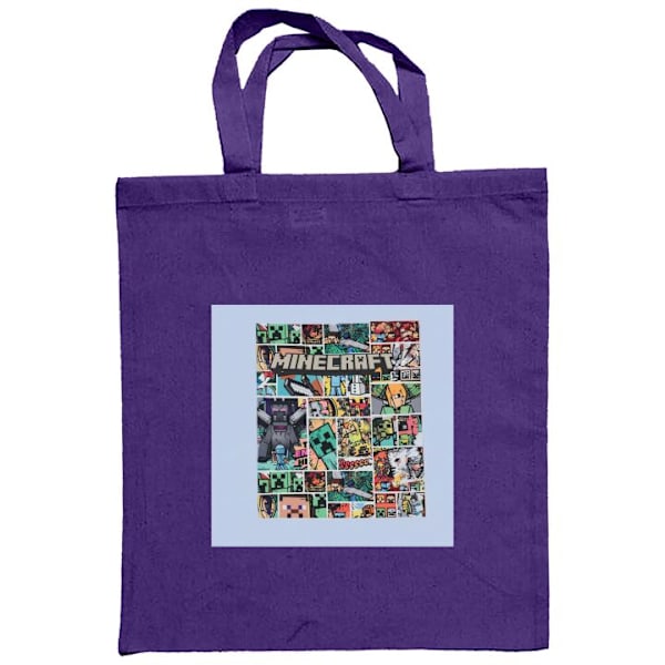 Mulepose | Holdbar Indkøbstaske i Stof Minecraft Kunst Lilla one size