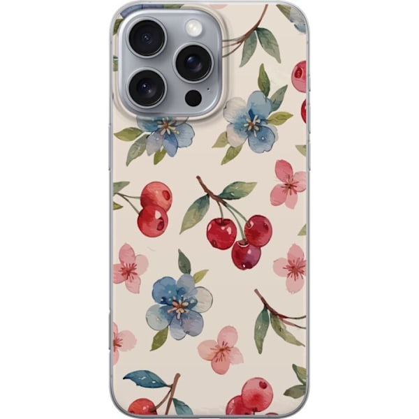 Apple iPhone 16 Pro Max Genomskinligt Skal Bär & Blommor – mönster med blå blommor och skogsbär