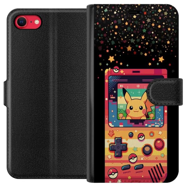 Kompatibel Tegnebogsetui til Apple iPhone 8 på retro spilkonsol i farverig pixelstil gul