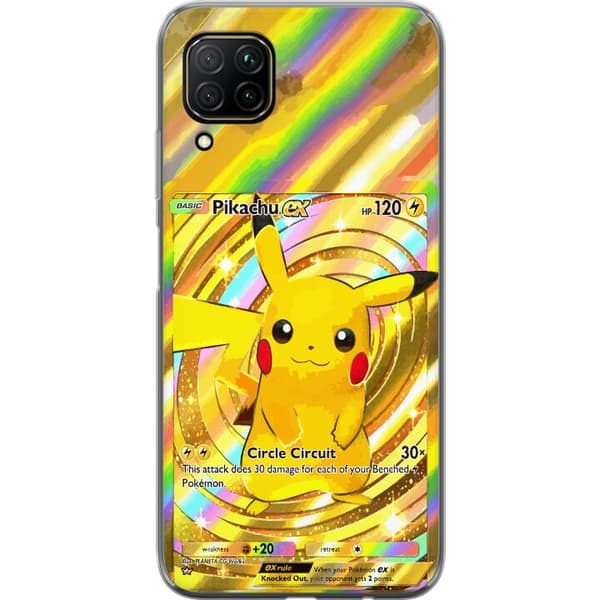 Kompatibelt Mobildeksel til Huawei P40 lite Gullig Pikachu EX samlebilde med regnbueeffekter gull