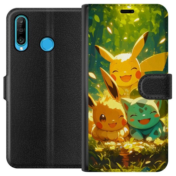 Huawei P30 lite Plånboksfodral Pixelmonster spelstil – färgstark design för retroälskande gamers
