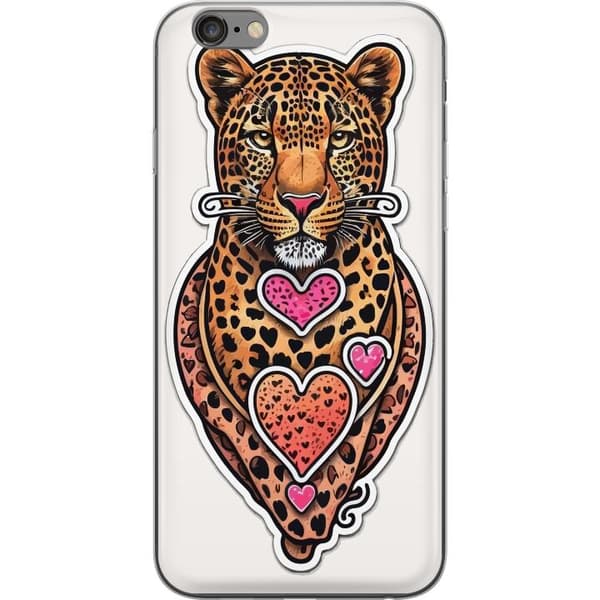 Kompatibel Mobilcover til Apple iPhone 6s Plus Illustreret leopard med lyserøde og orange hjerter, sorte pletter og dekorative detaljer orange