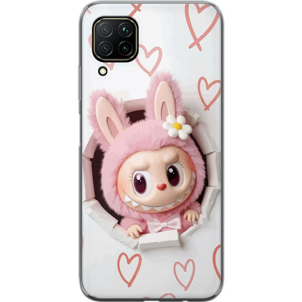Huawei P40 lite Genomskinligt Skal Labubu Hjärtbakgrund Pop Mart Kärlek Tema Figur Design Populärt Motiv Samlarfigur Art Toy Serie