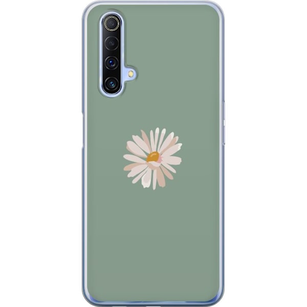 Realme X50 5G Genomskinligt Skal Grön Minimalblomma – stilren blomma på grön bakgrund