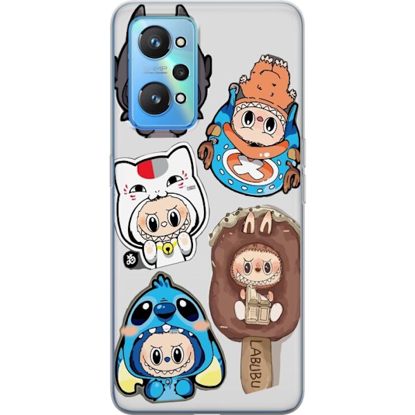 Realme GT Neo2 Gennemsigtig cover Labubu figur samling - Pop Mart Labubu The Monsters i farverigt design