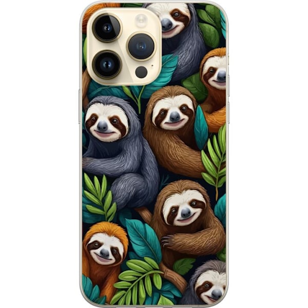 Apple iPhone 15 Pro Max Gennemsigtig cover Sengångarstil - afslappet motiv med sød dovendyr
