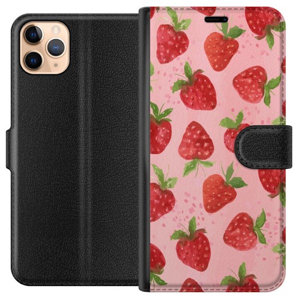 Apple iPhone 11 Pro Max Plånboksfodral Strawberry Dreams – jordgubbsmönster i retrostil