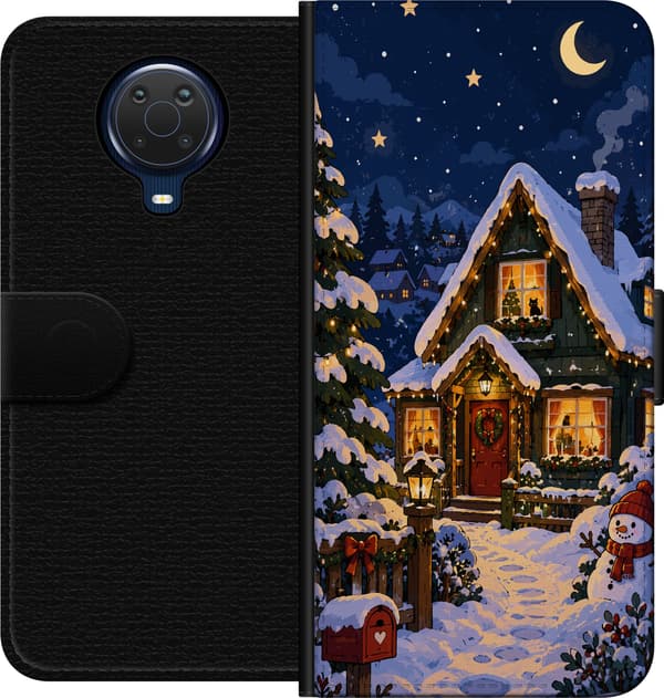Kompatibelt Lommeboketui til Nokia G20 Snöstuga i månsken blå