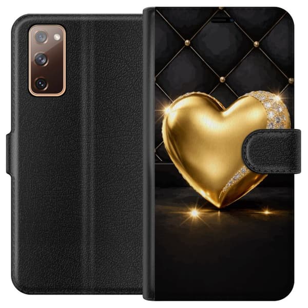 Kompatibel Tegnebogsetui til Samsung Galaxy S20 FE Gyldent hjerte med diamantkant