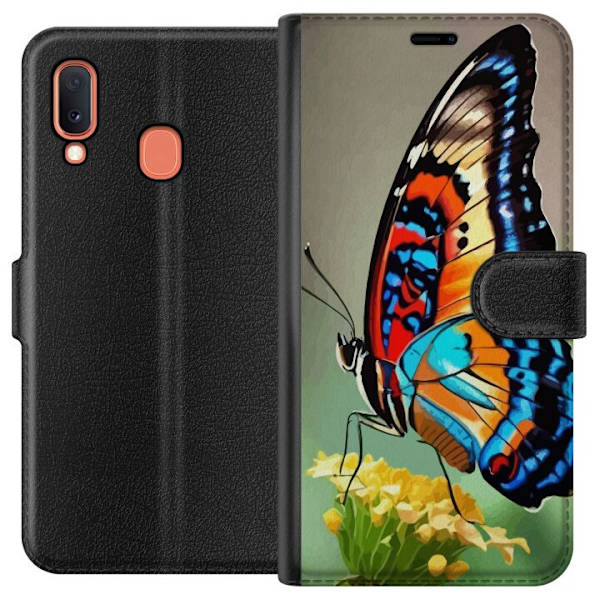 Samsung Galaxy A20e Plånboksfodral Fjäril Natur Sommar Motiv Vingar Färgstark Design Populär Dekor Grafiskt Exotiskt Tema